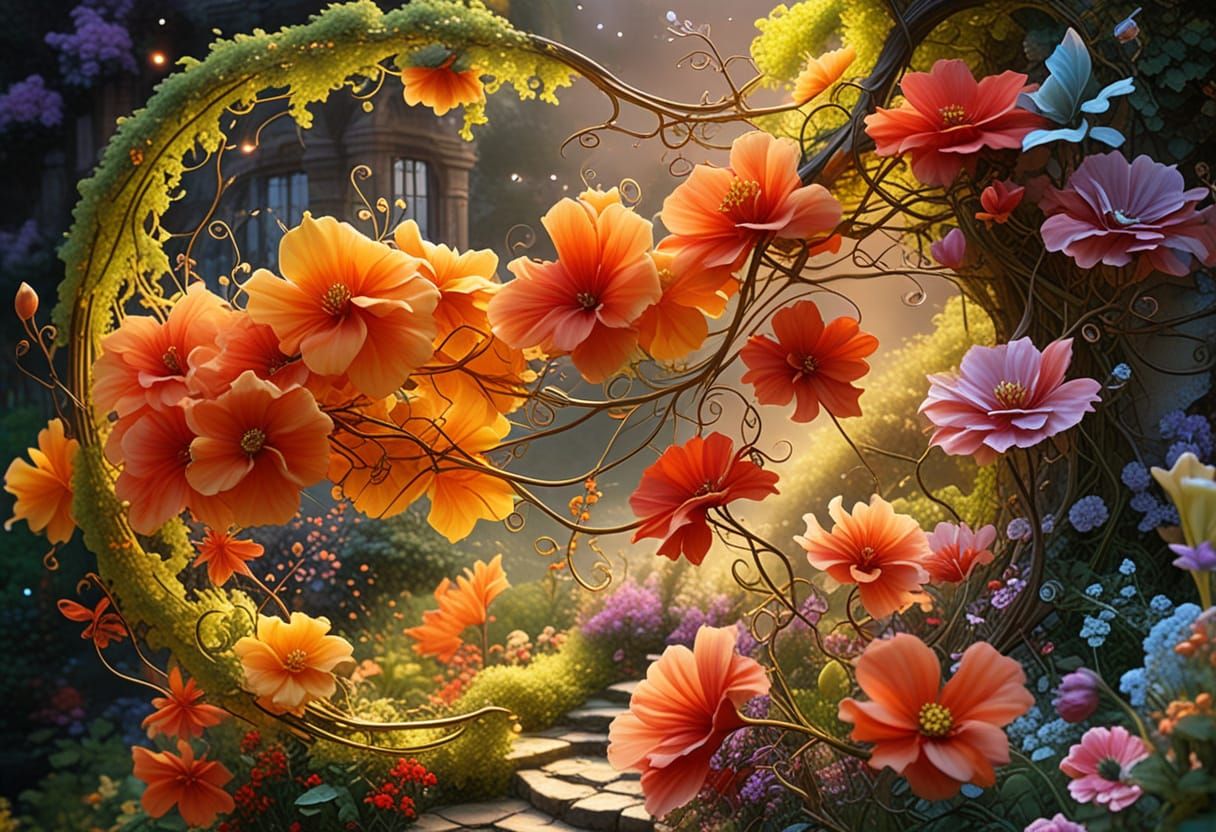 Ethereal Fantasy Scene in Vibrant Colors with Soft Focus