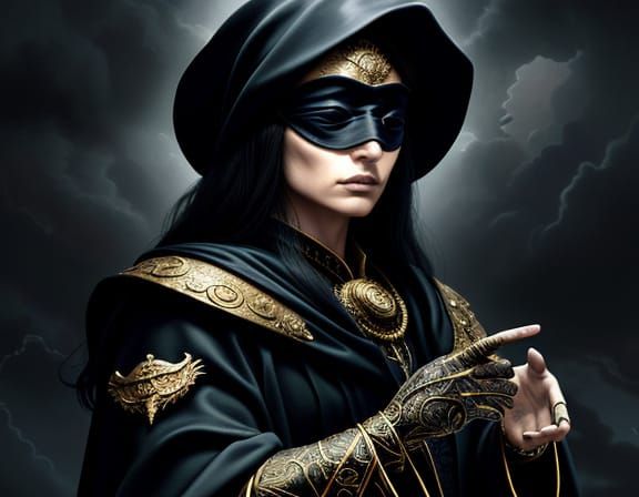 Surreal Blindfolded Woman Holds Gleaming Scales