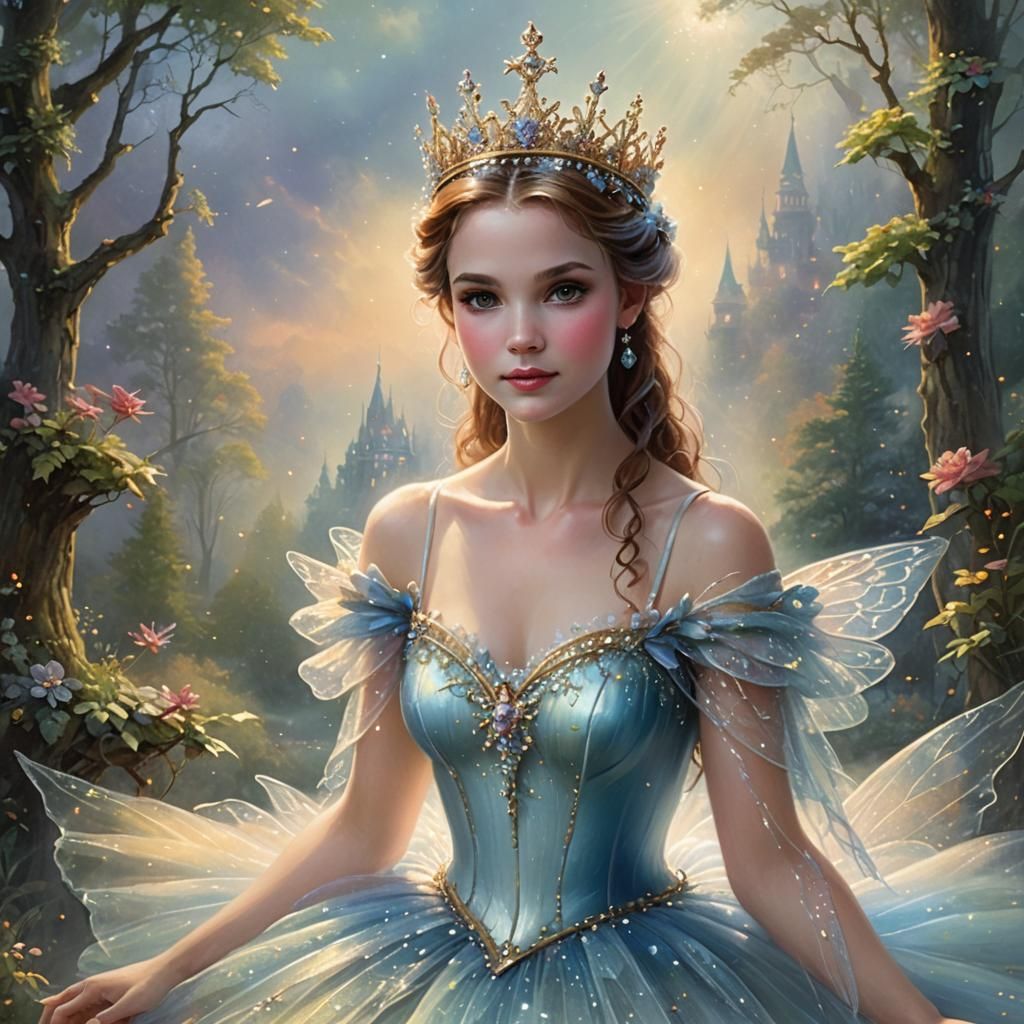Fairy Ballerina Queen with Sparkling Crown in Ethereal Style