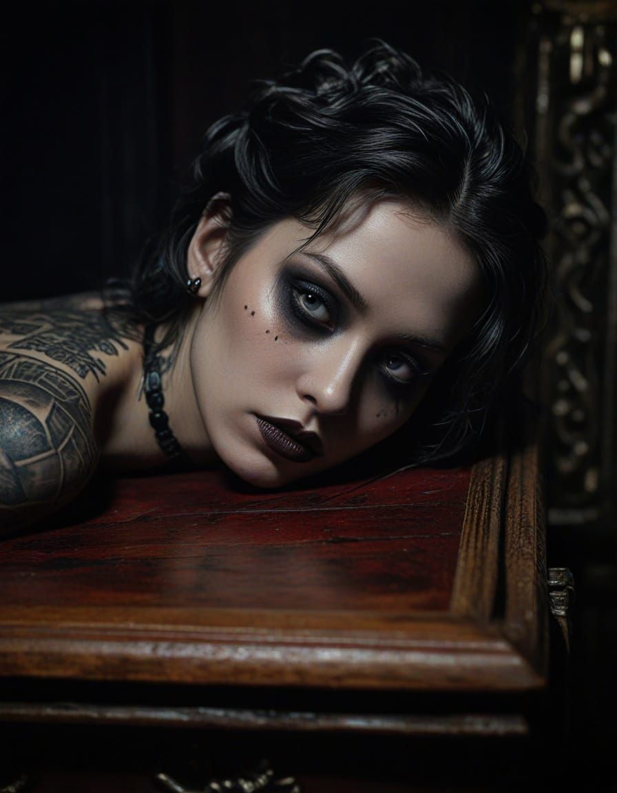 Gothic Beauty in Crypt, Gothic Realism