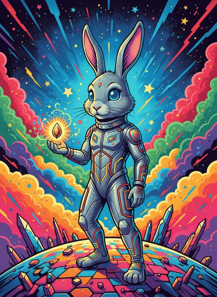 Astronaut Rabbit Plants Seed on Alien Planet