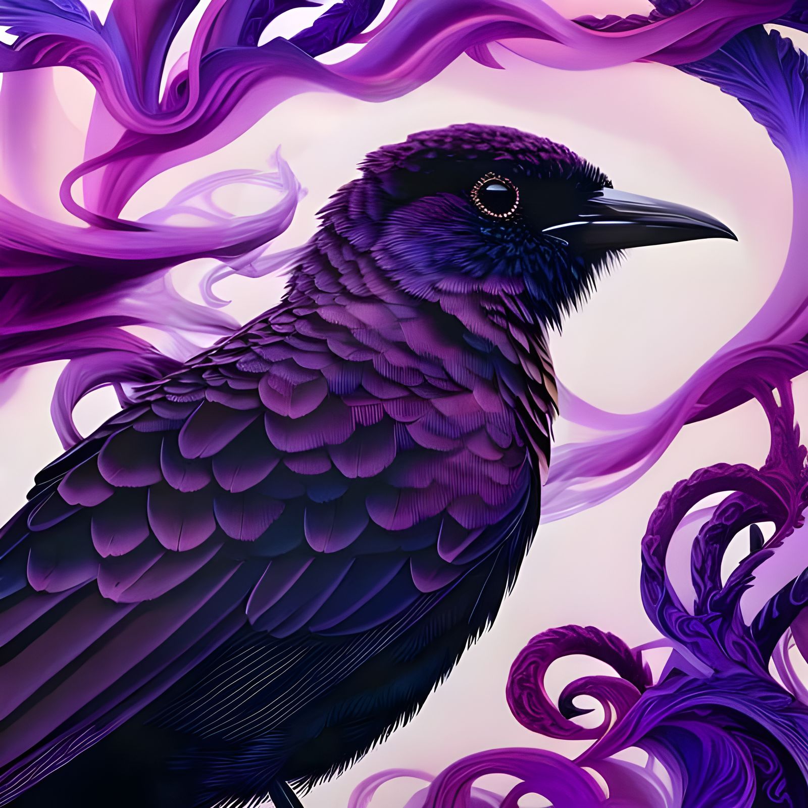 Violet Starling Portrait with Purple Swirls