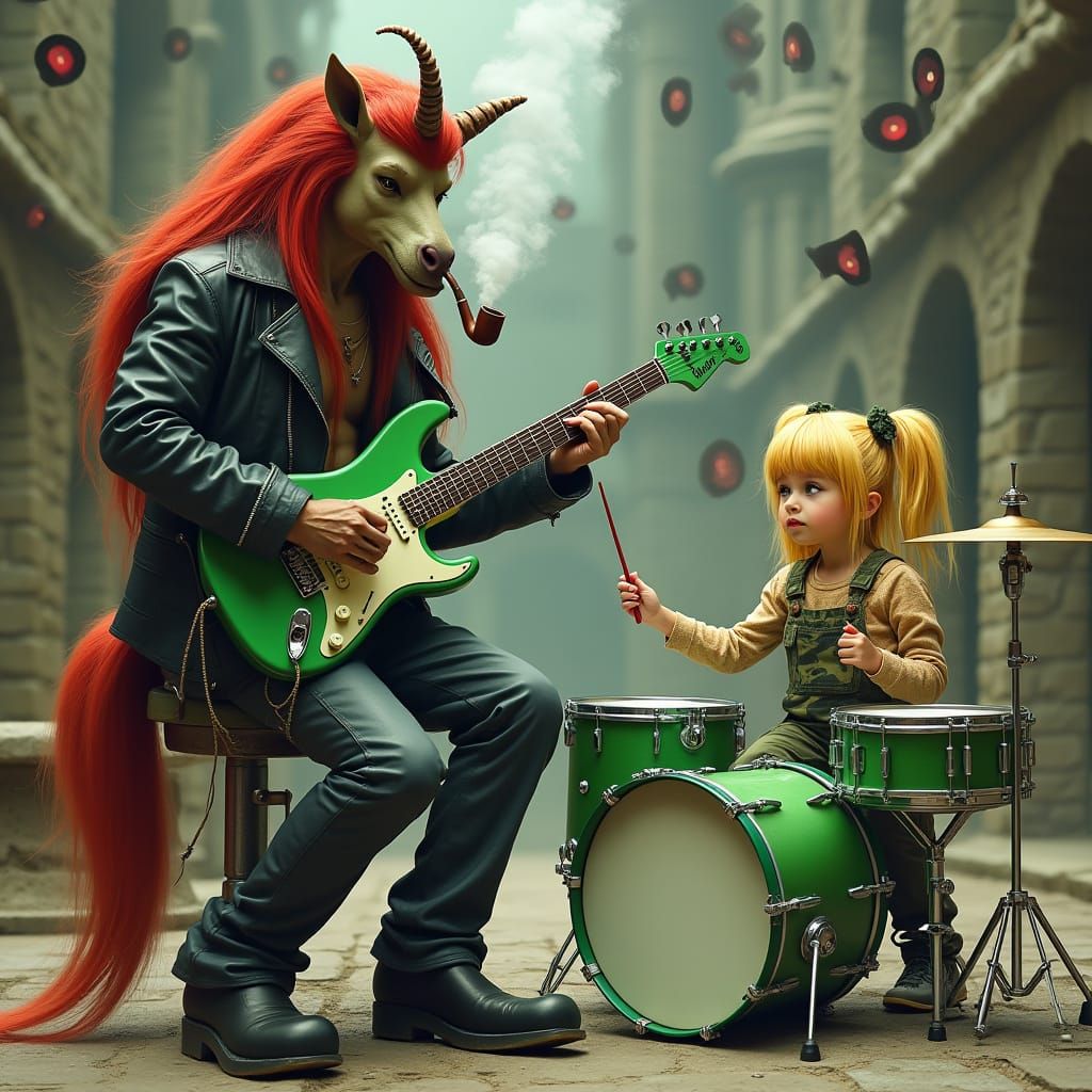 Centaur Rocker in Castle: Cyberpunk Fantasy Art