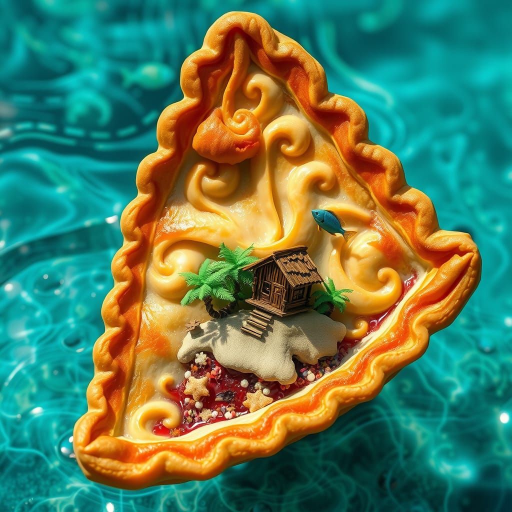 Tropical Island Pie Slice in Dreamlike Cinematic Style