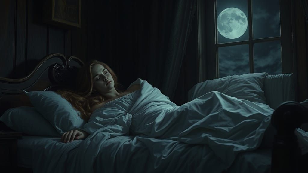 Victorian Era Lady Slumbers Serenely in Moonlit Night