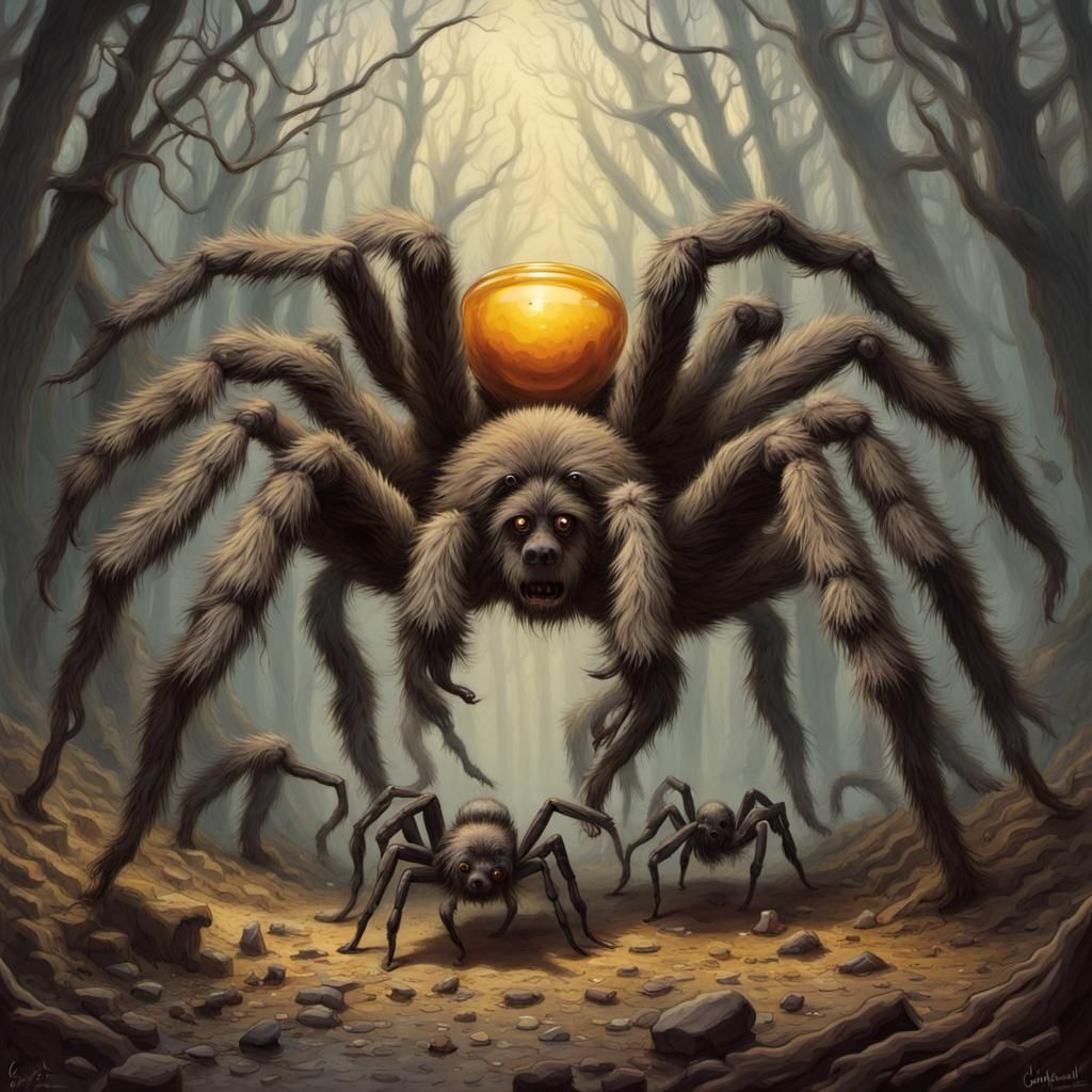 Giant Honey Bear Tarantula in Dark Fantasy Style