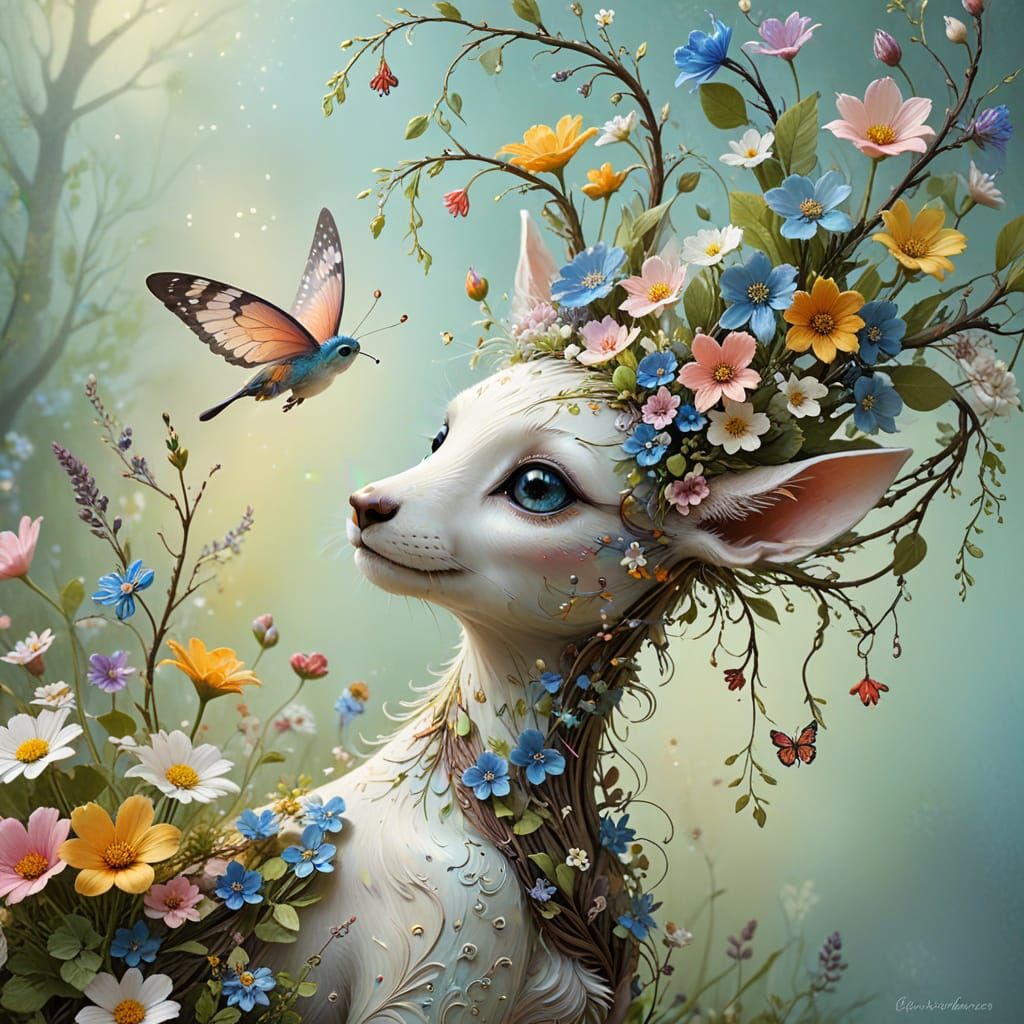 Whimsical Fairy Creature in Forest, Fantasy Art