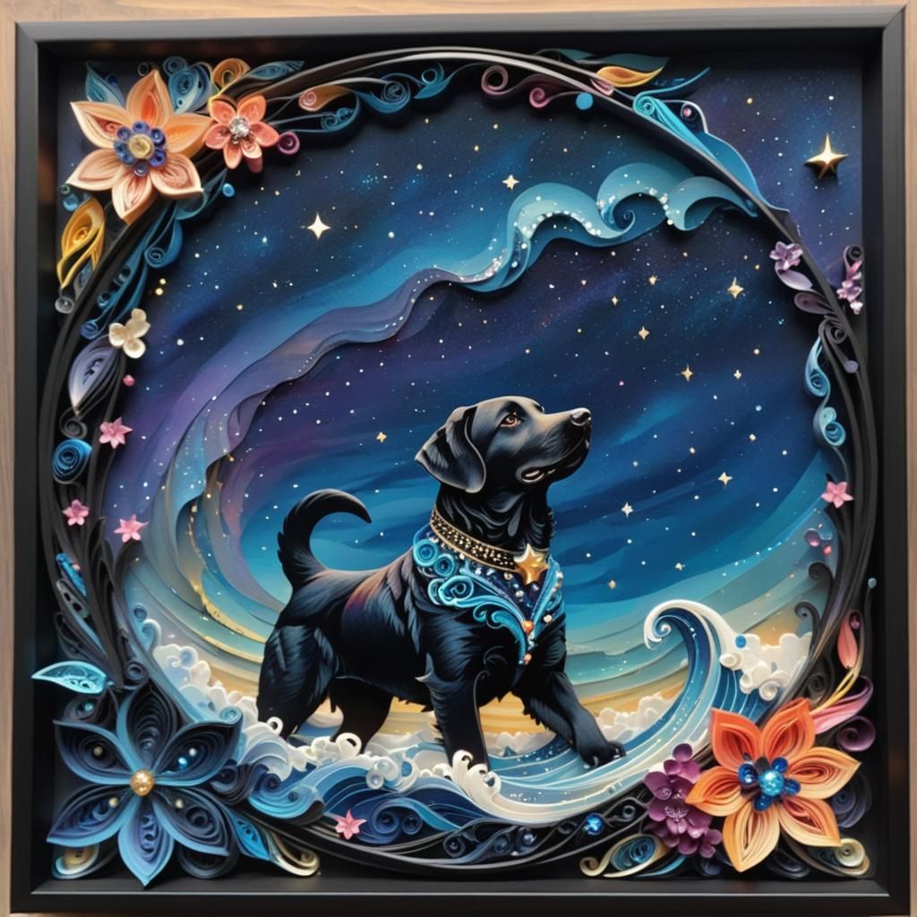 Whimsical Labrador's Surreal Journey: A Detailed Naive Art P...