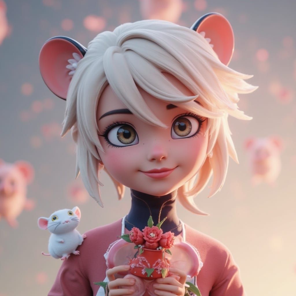 Cinderella Goddess Surrounded by Mice in Festive Splendor