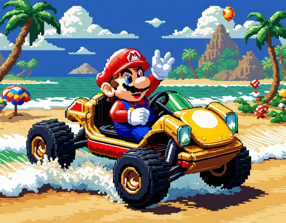 Toad's Beach Day: 8-Bit Pixel Art