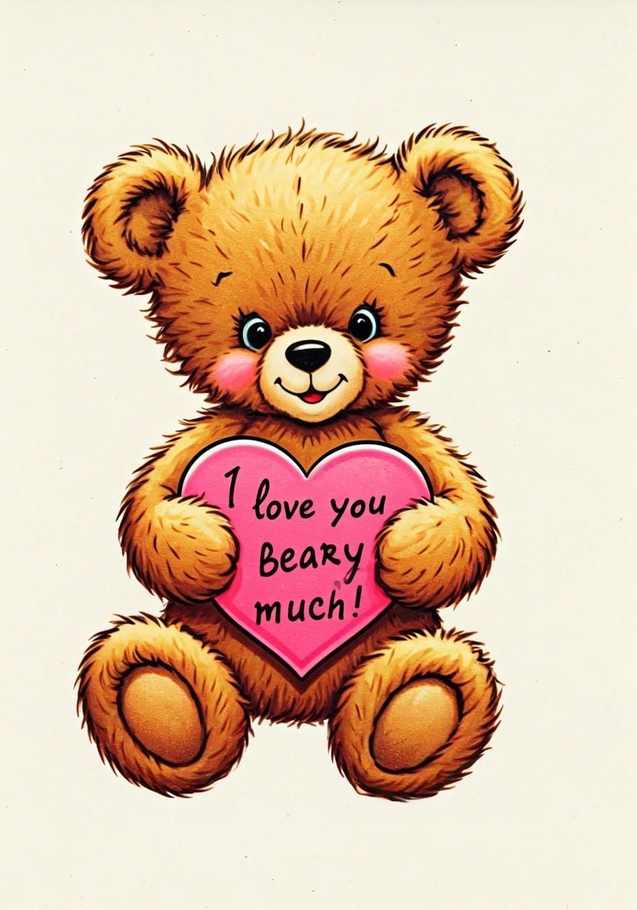 Cute 80's Style Valentine's Card with Adorable Bear