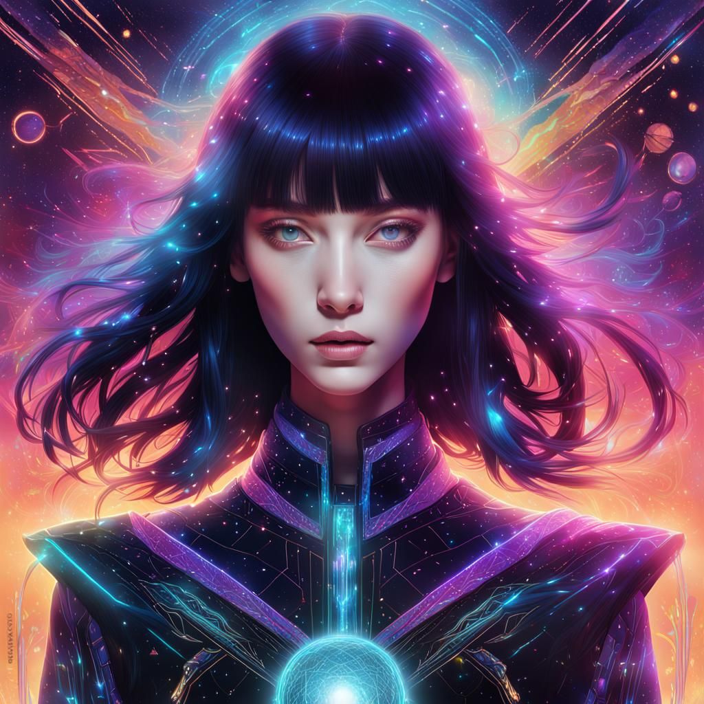 Electrified Woman: Holographic Astral Cosmic Illustration