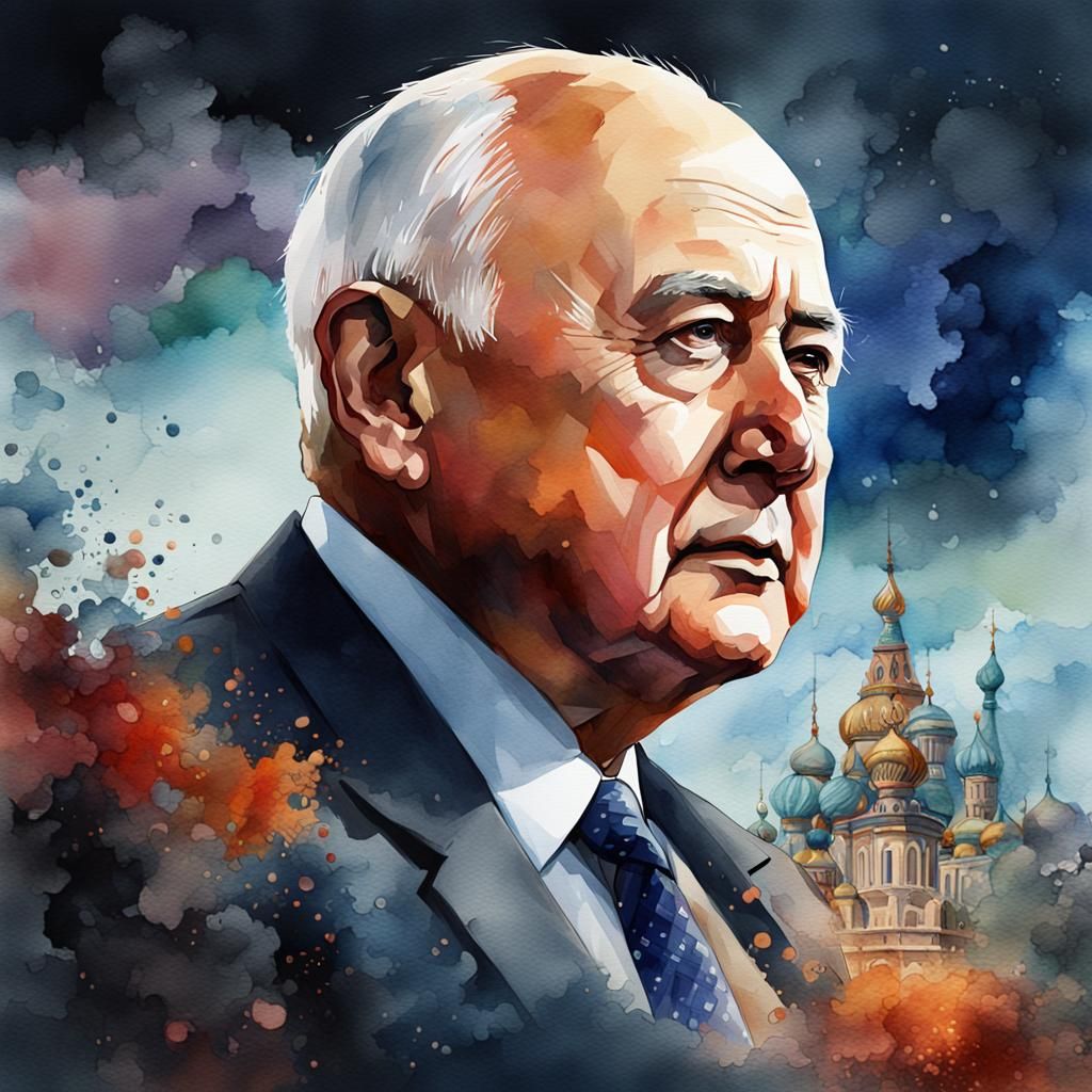 Watercolor profile painting of Mikhail Gorbachev