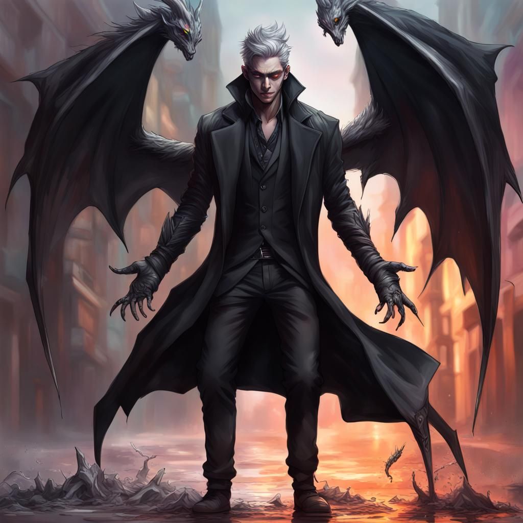 Draconic Figure with Silver Eyes in Hyperrealistic Style