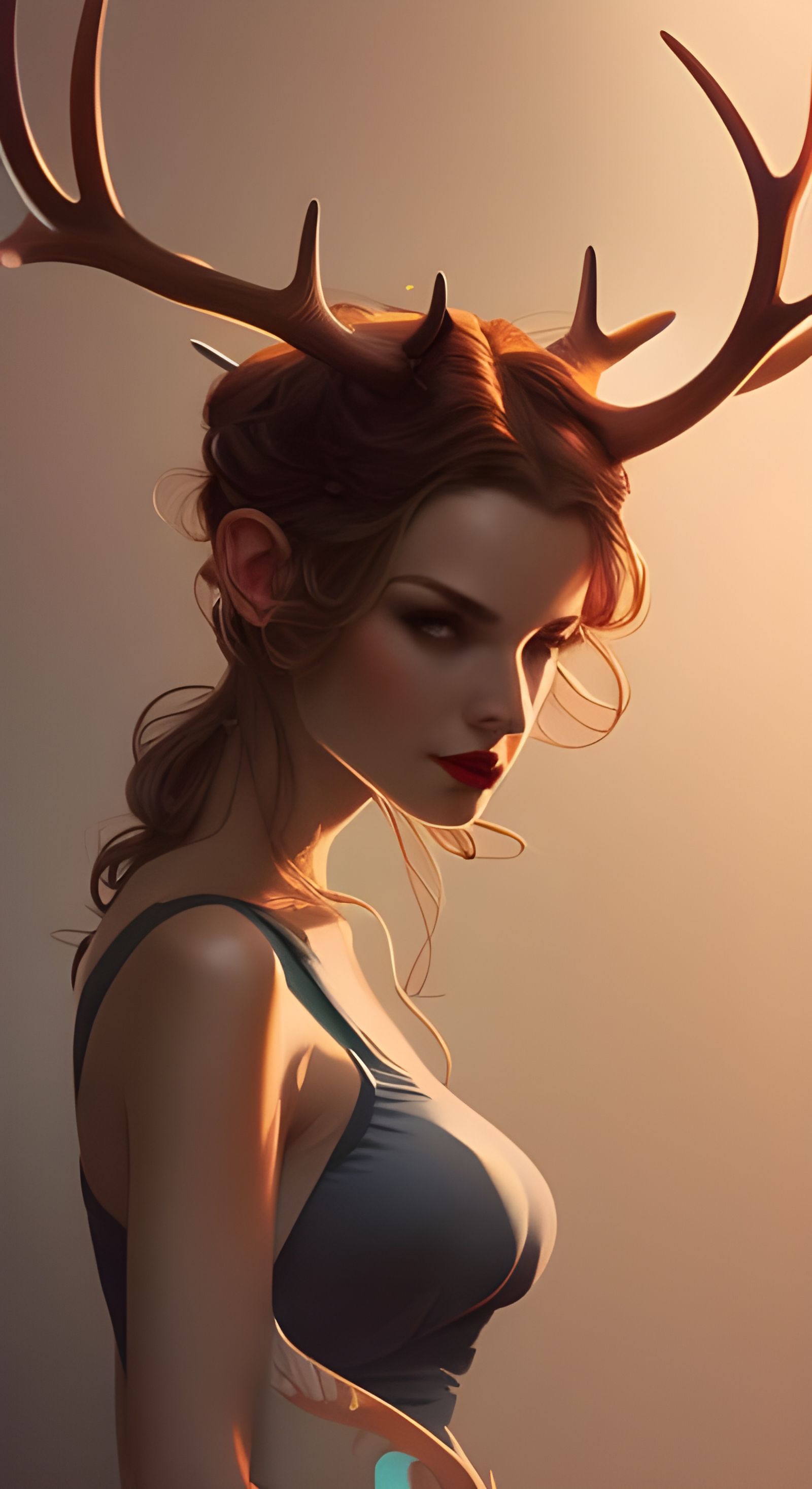 Antlered Woman: Pinup Portrait in Art Nouveau Style