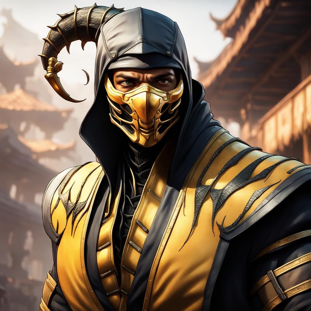 Scorpion Mortal Kombat Portrait in Hyperdetailed Style