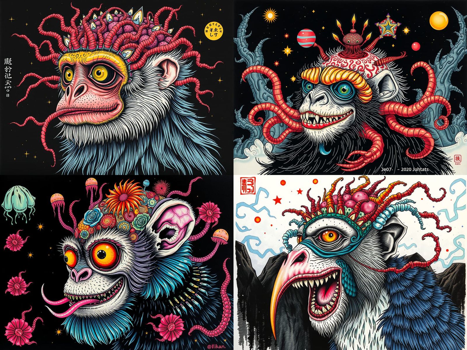 Bizarre Hybrid Creature in Iranian Ink Style