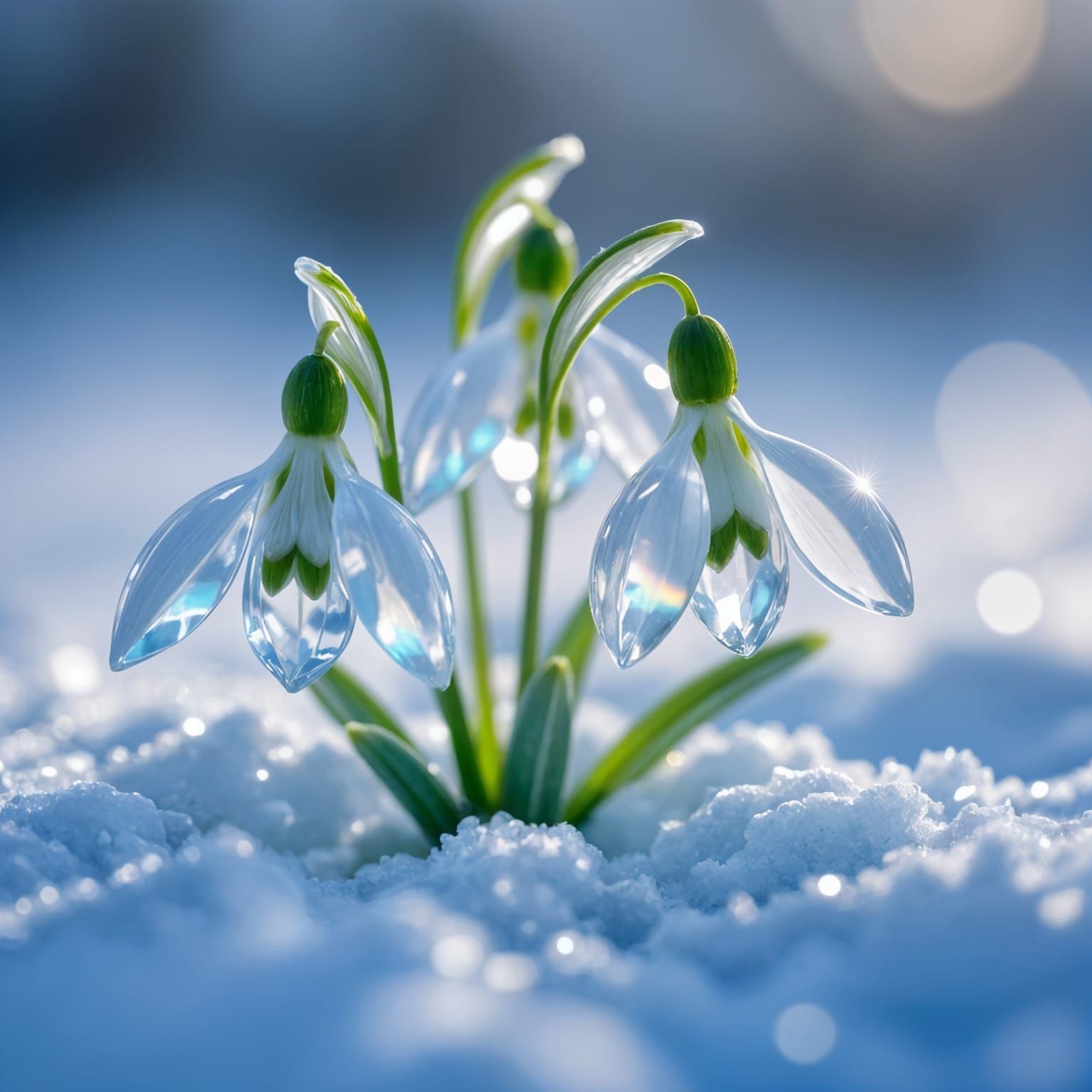 Elegant Ice Snowdrop Sculpture in Macro Detail