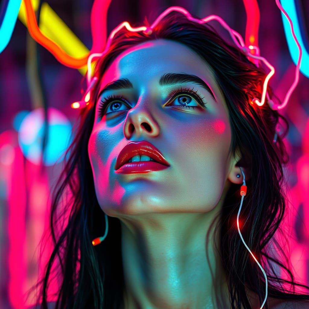 Neon Ecstasy: Hyper-Realistic Portrait in Digital Art Style