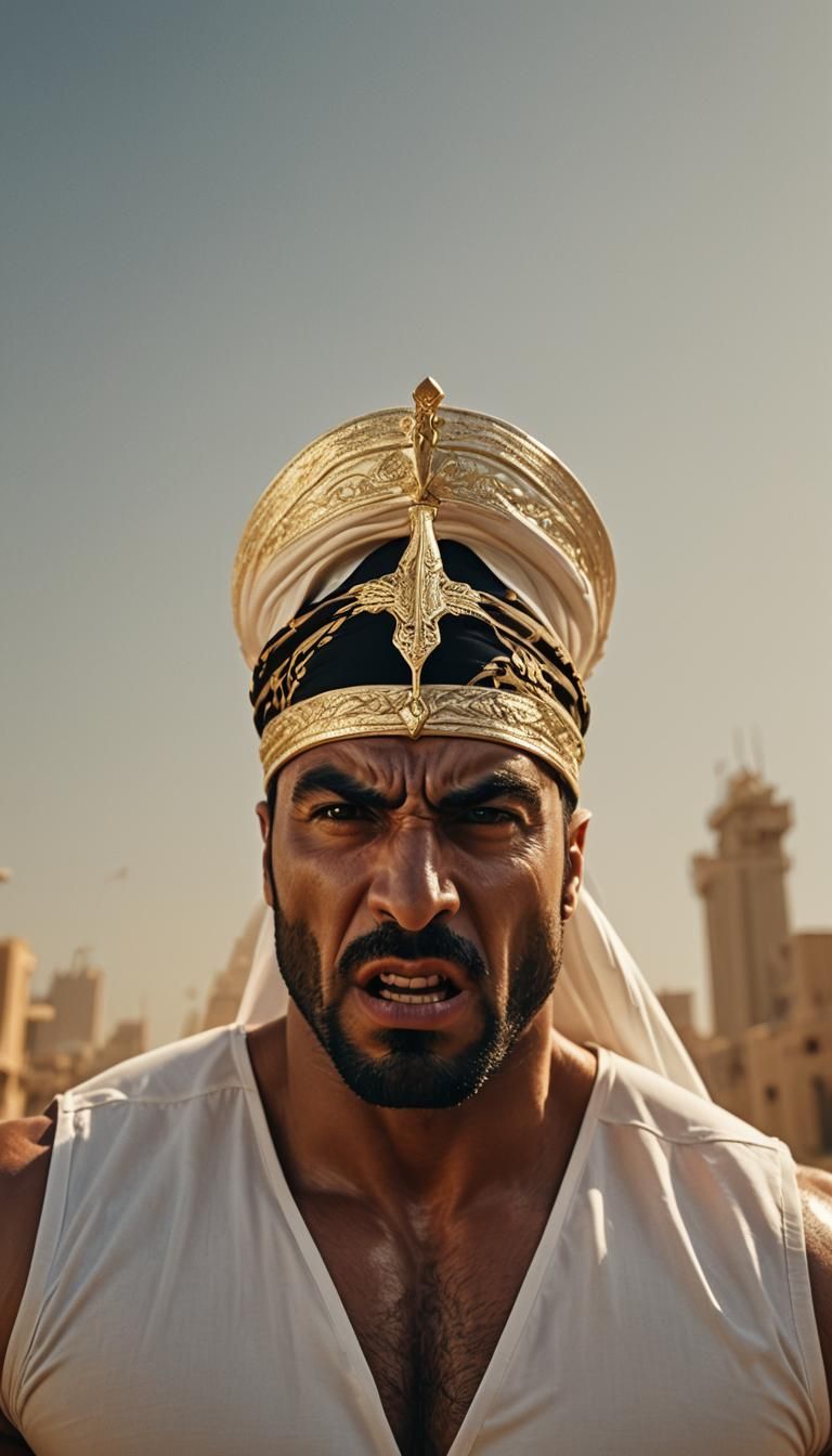 Arab Male Bodybuilder on steroids full body yelling angry we...