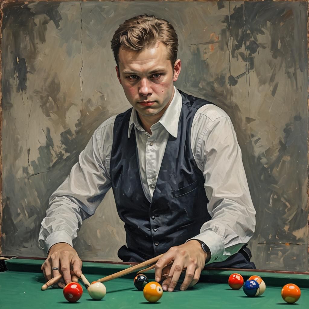 Vintage Portrait of Pool Player in 1800s Style