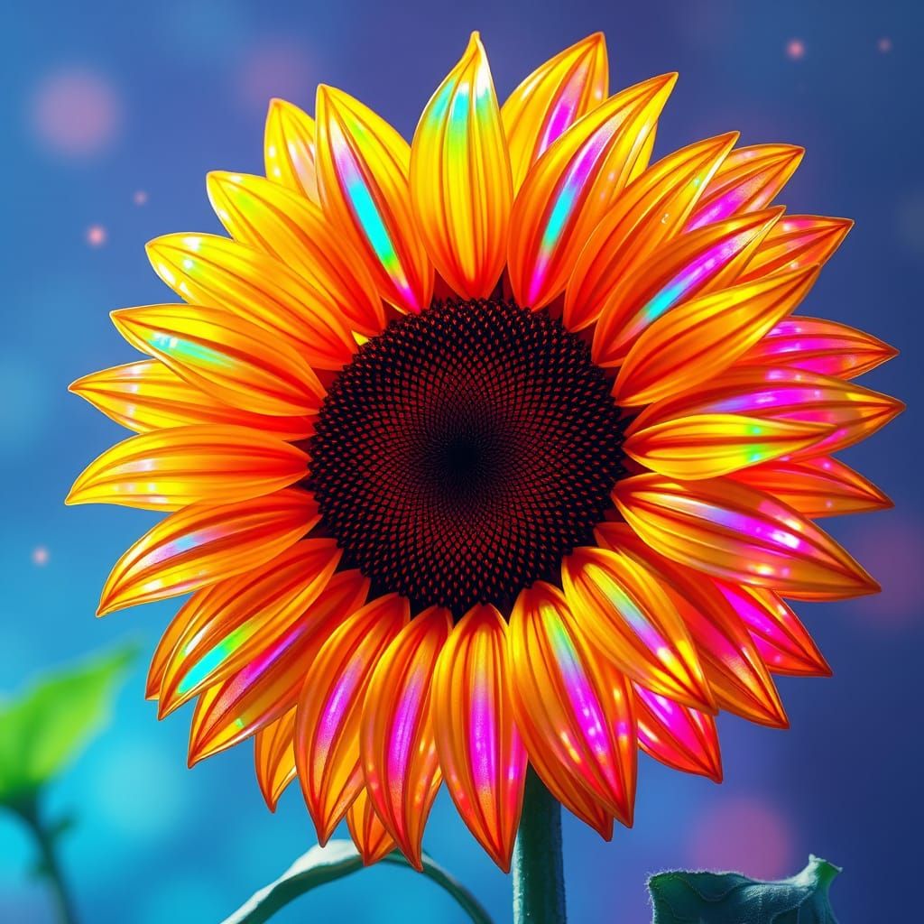 Vibrant Futuristic Sunflower Blooms with Iridescent Hues