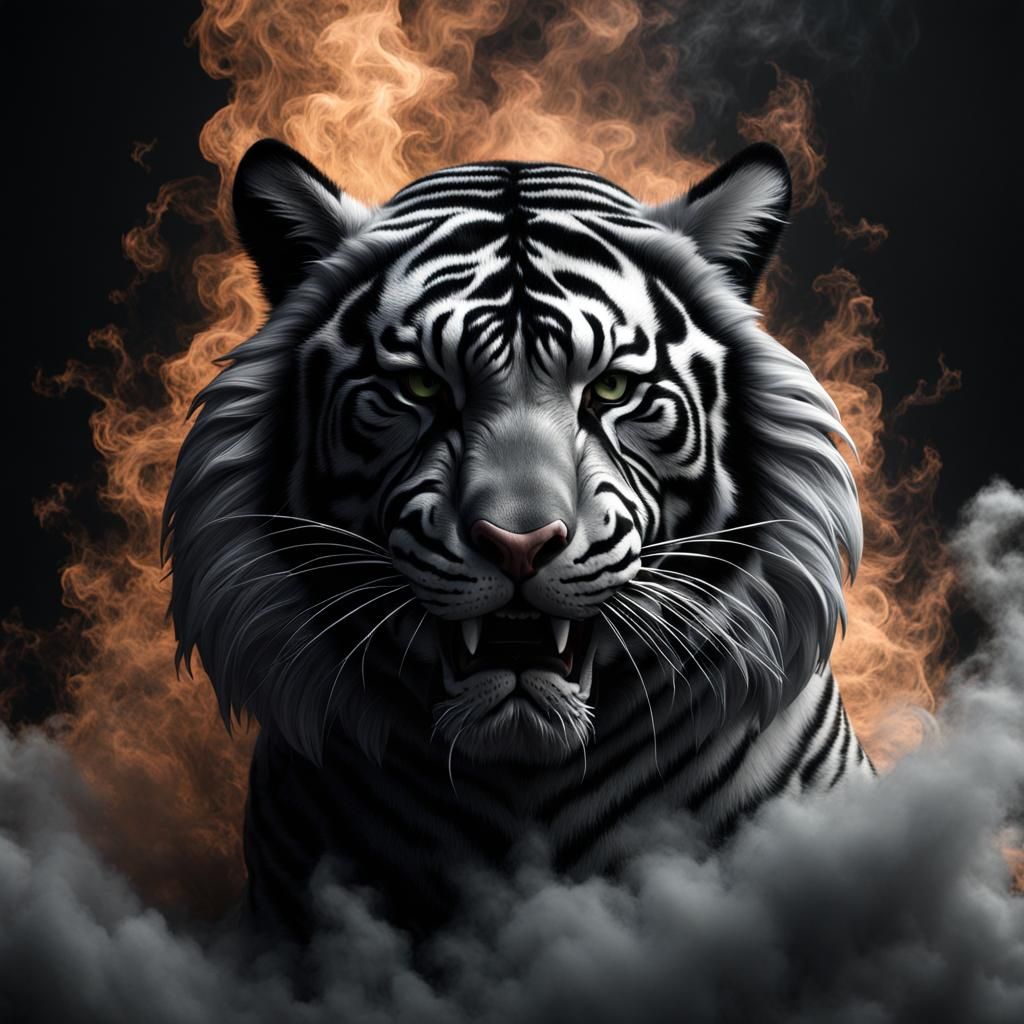 Gothic Noir Dire Tiger in Hyperrealistic CGI