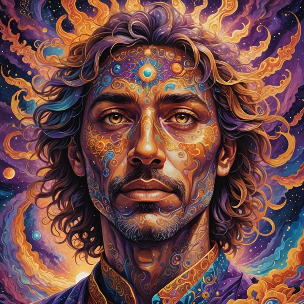 Ra's Cosmic Portrait in Psychedelic Shamanic Art