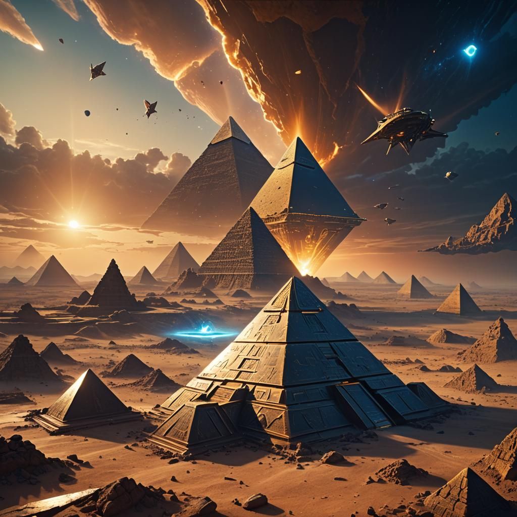 Pyramid and Spaceship in Science Fiction Art