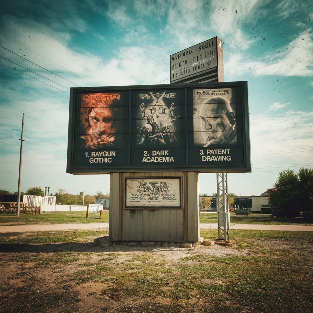 Retro Drive-In Ad: Raygun Gothic, Dark Academia, Patent