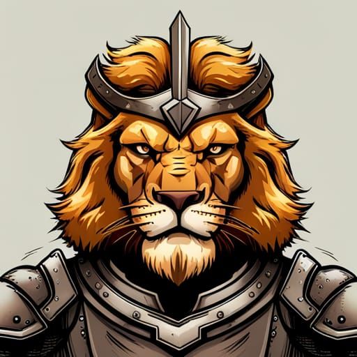 Medieval Lion Warrior in Comic Book Style