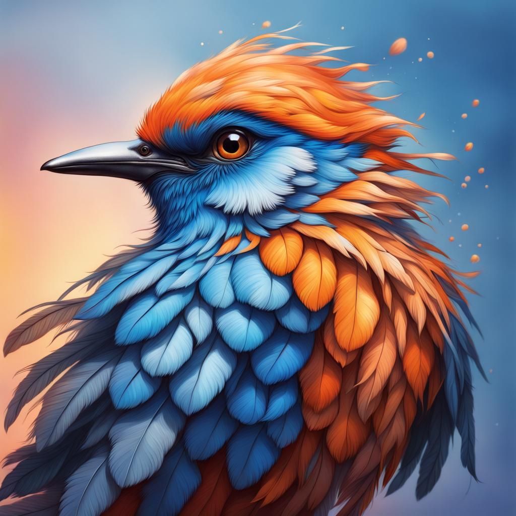 Colorful Fantasy Bird with Fluffy Feathers