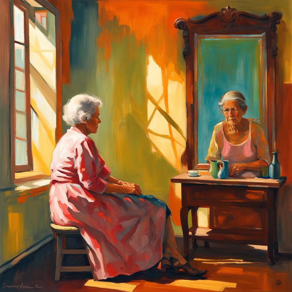 Abstract Reflection: Old Woman and Young Girl