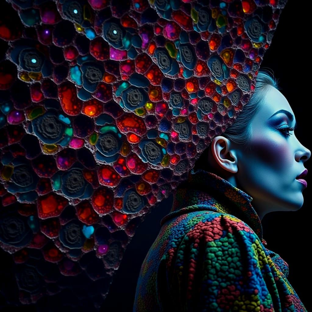 Woman with Flamboyant Style and Geometric Overlay