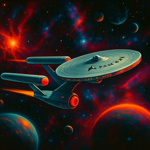 Starship Enterprise Soaring Through Cosmic Space