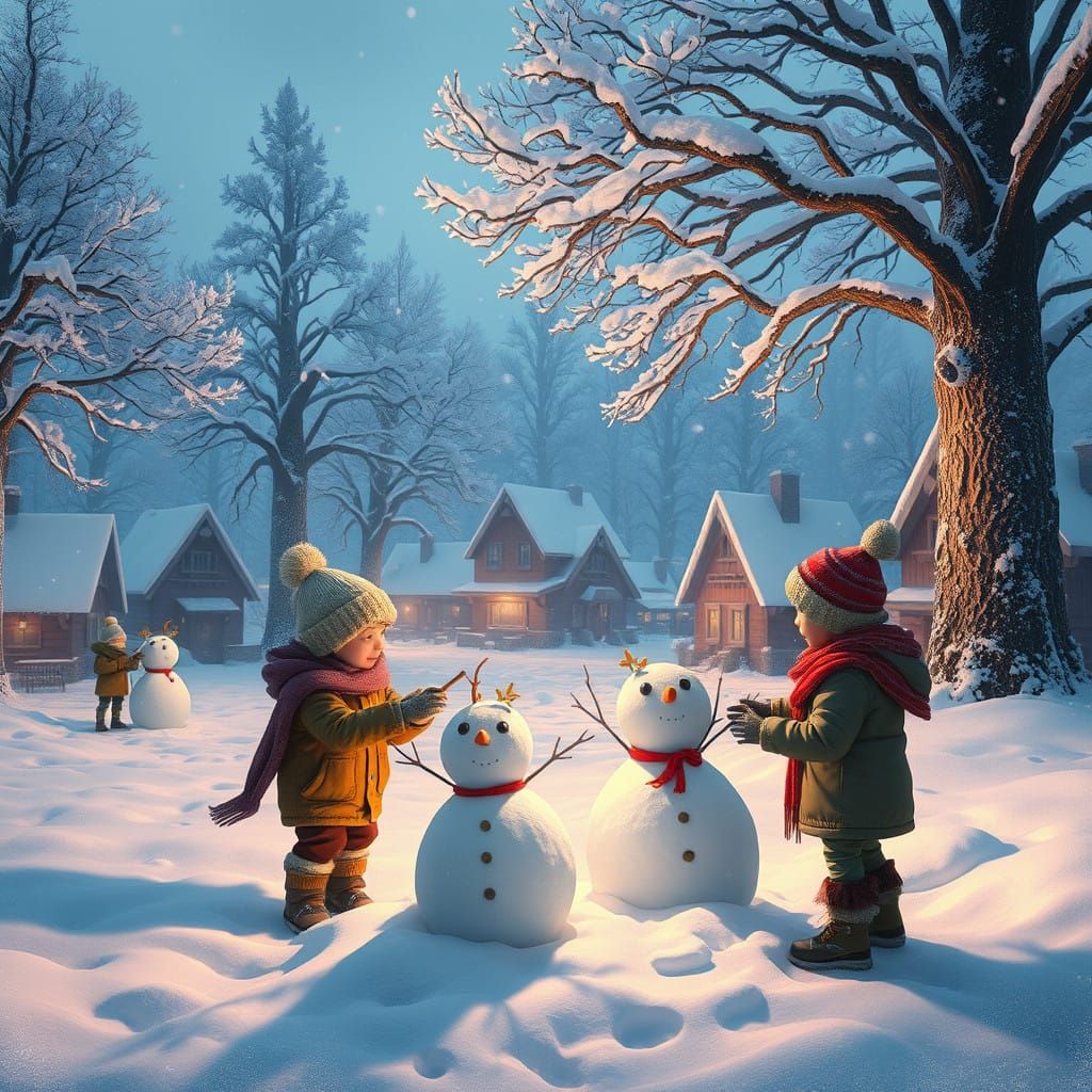 Winter Wonderland Village in Whimsical Snow-covered Setting