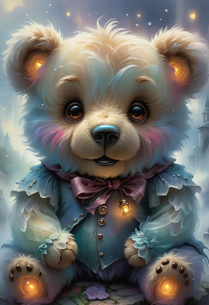 Ethereal Teddy Bear in Hyperdetailed Fantasy Landscape