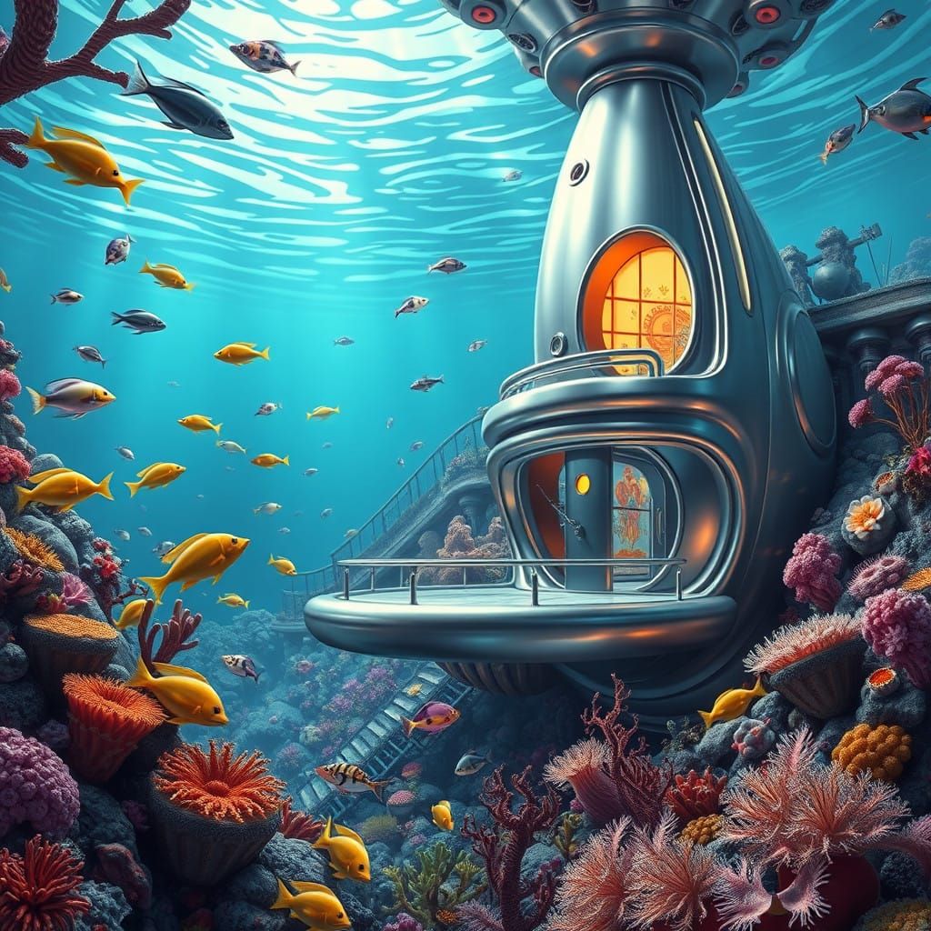 Glowing Underwater Metropolis in Futuristic Bikini Bottom