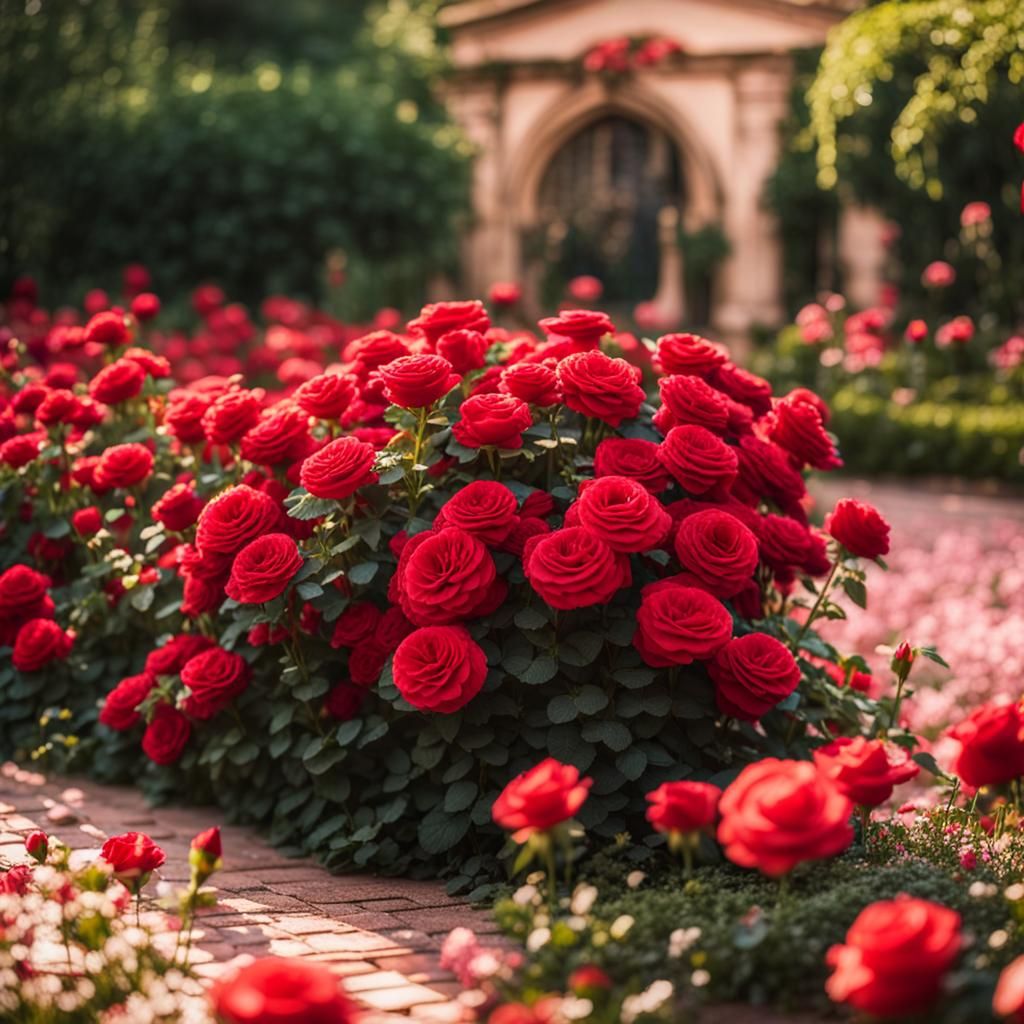 Neoclassical Mansion with Vibrant Red Roses