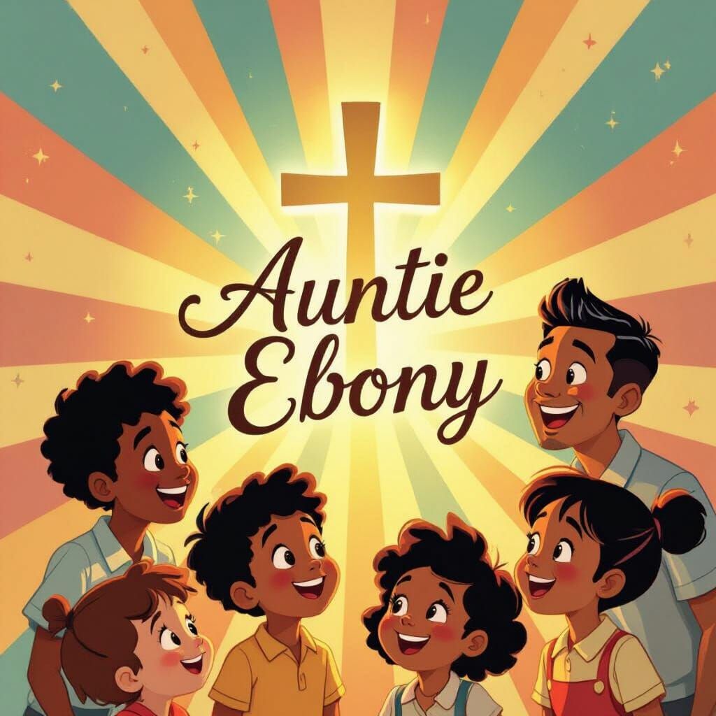 Elegant 'Auntie Ebony' with Cross and Joyful Children
