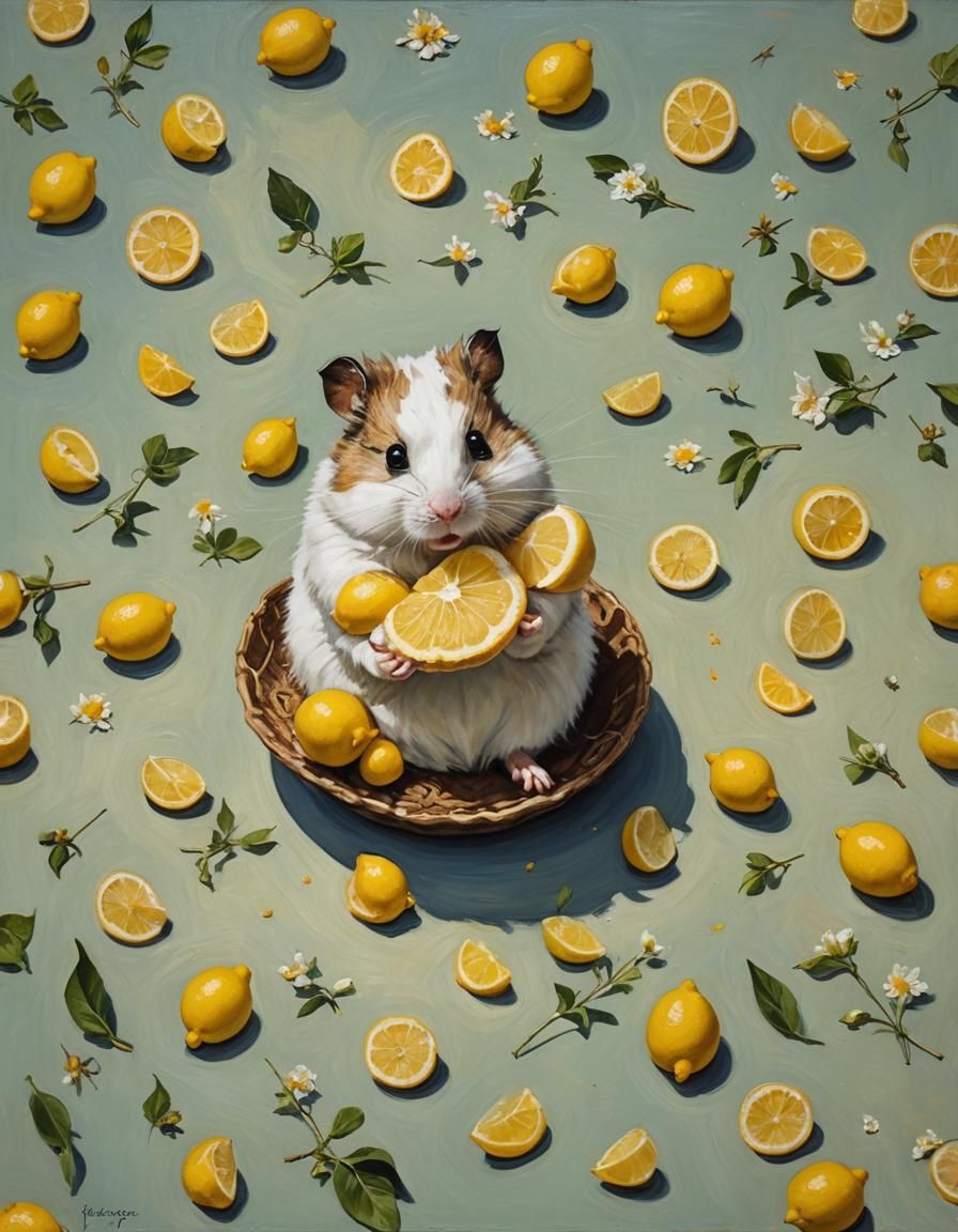 Whimsical Summer Hamster in a Lemon Pie Landscape
