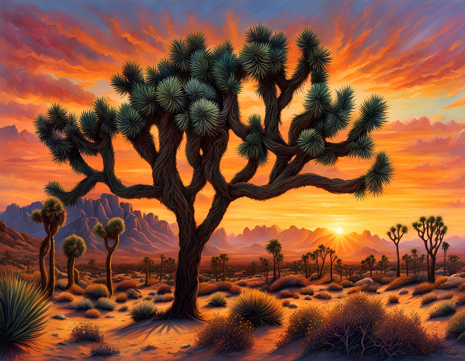 Joshua Tree Sunset: Hyperrealistic Desert Landscape