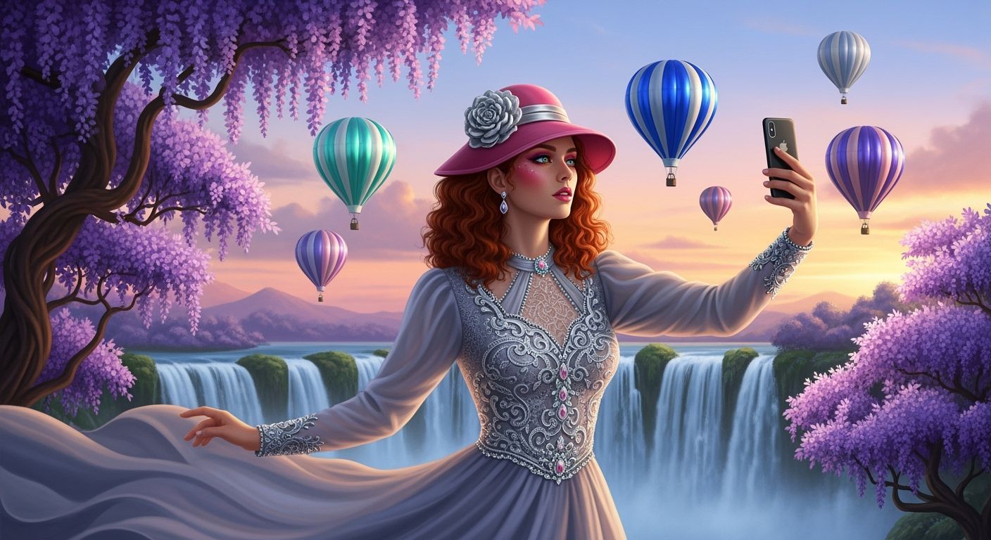 Ethereal Woman's Selfie at Sunset: Photorealistic Digital Ar...