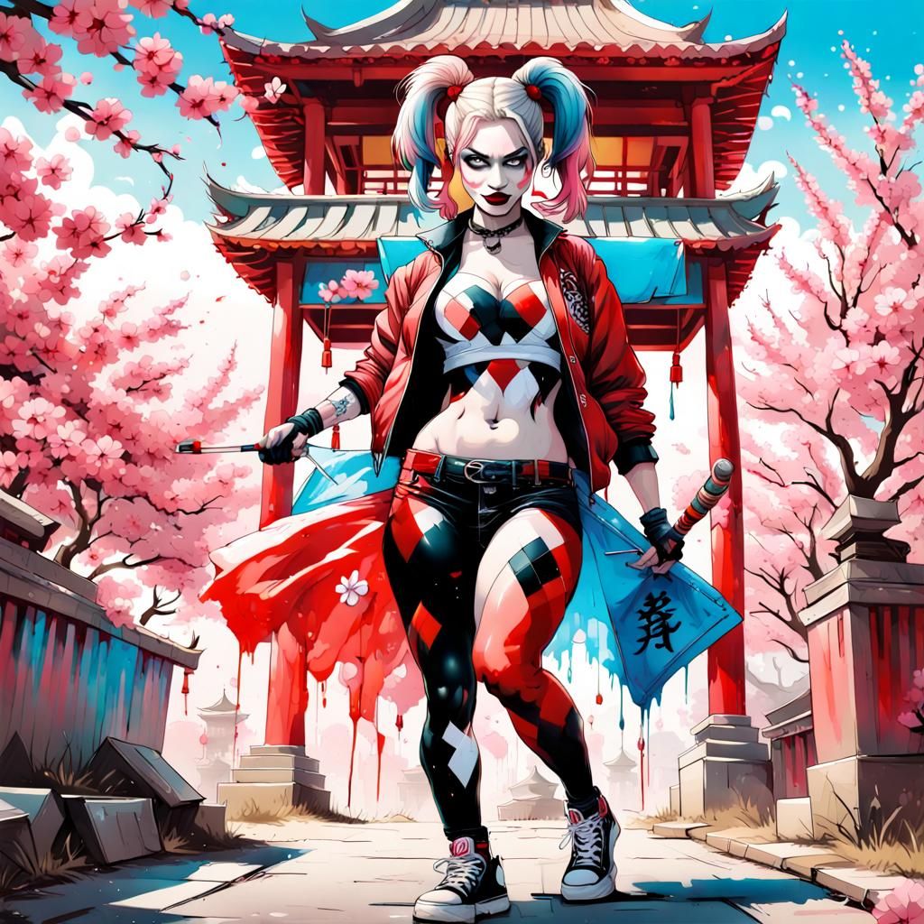 Chinese-Style Harley Quinn Graffiti Art