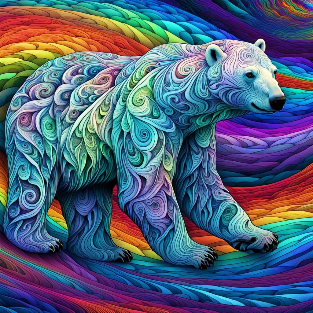 Rainbow Polar Bear in Surreal Fractal Art