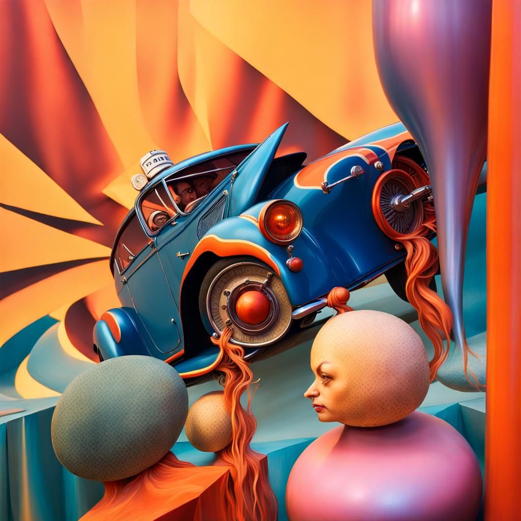 Magical Racing Cars Ascend in Surreal Dreamscape