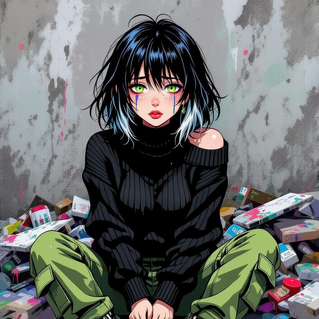 Colorful Graffiti Portrait of a Crying Woman