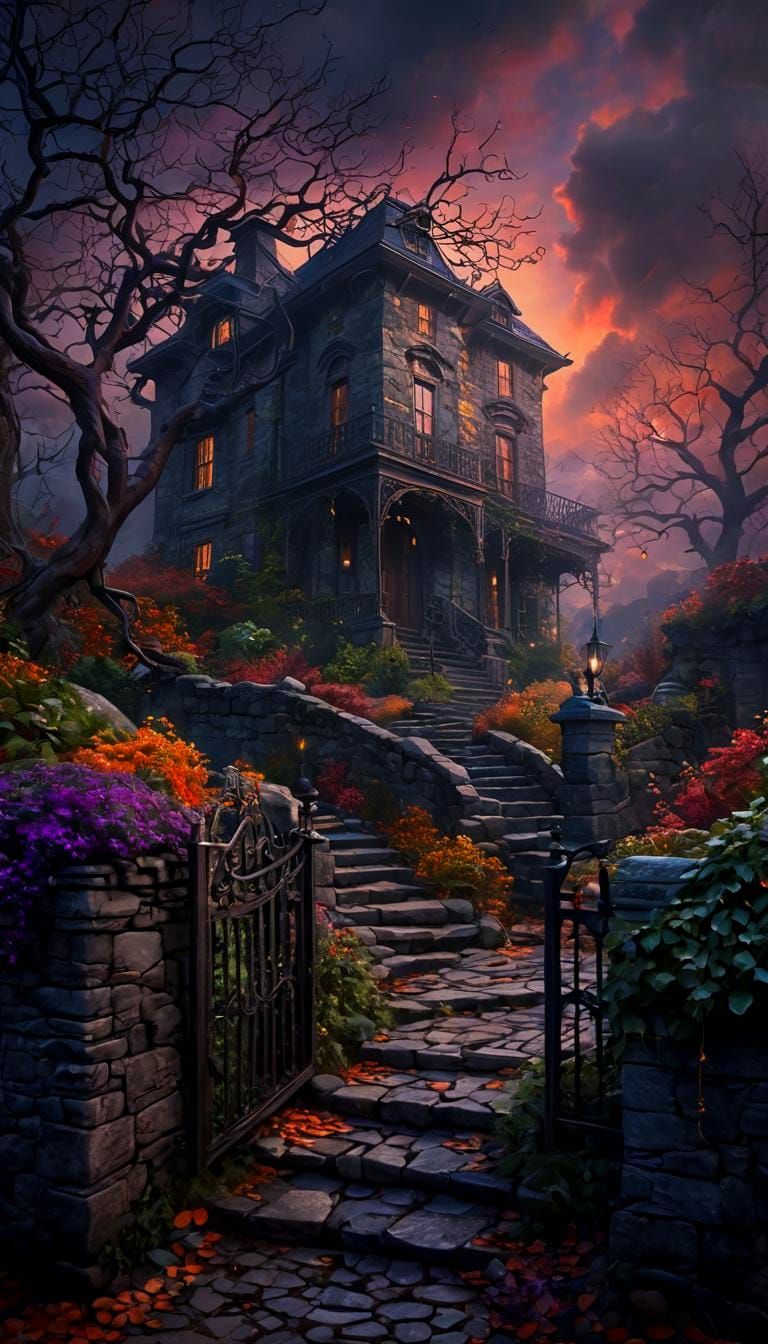 Victorian Halloween House in Dark Fantasy Style