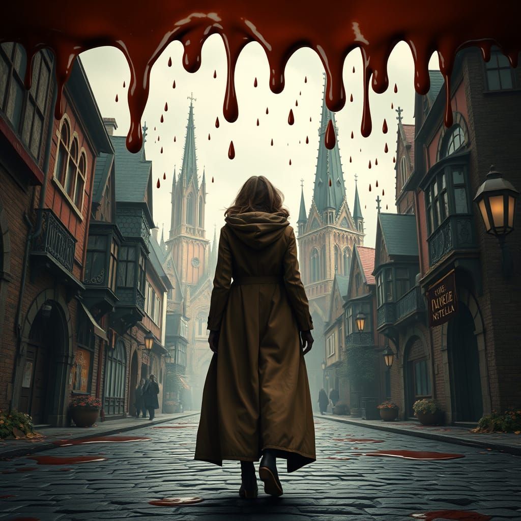 Whimsical Nutella Cityscape in Muted, Gothic Colors