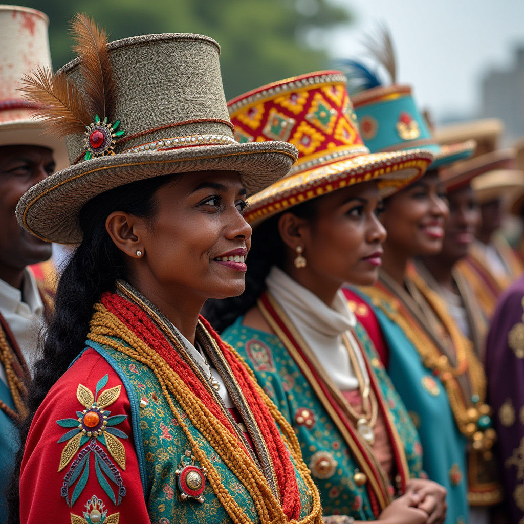 Global Heritage Parade in Naive Art Style